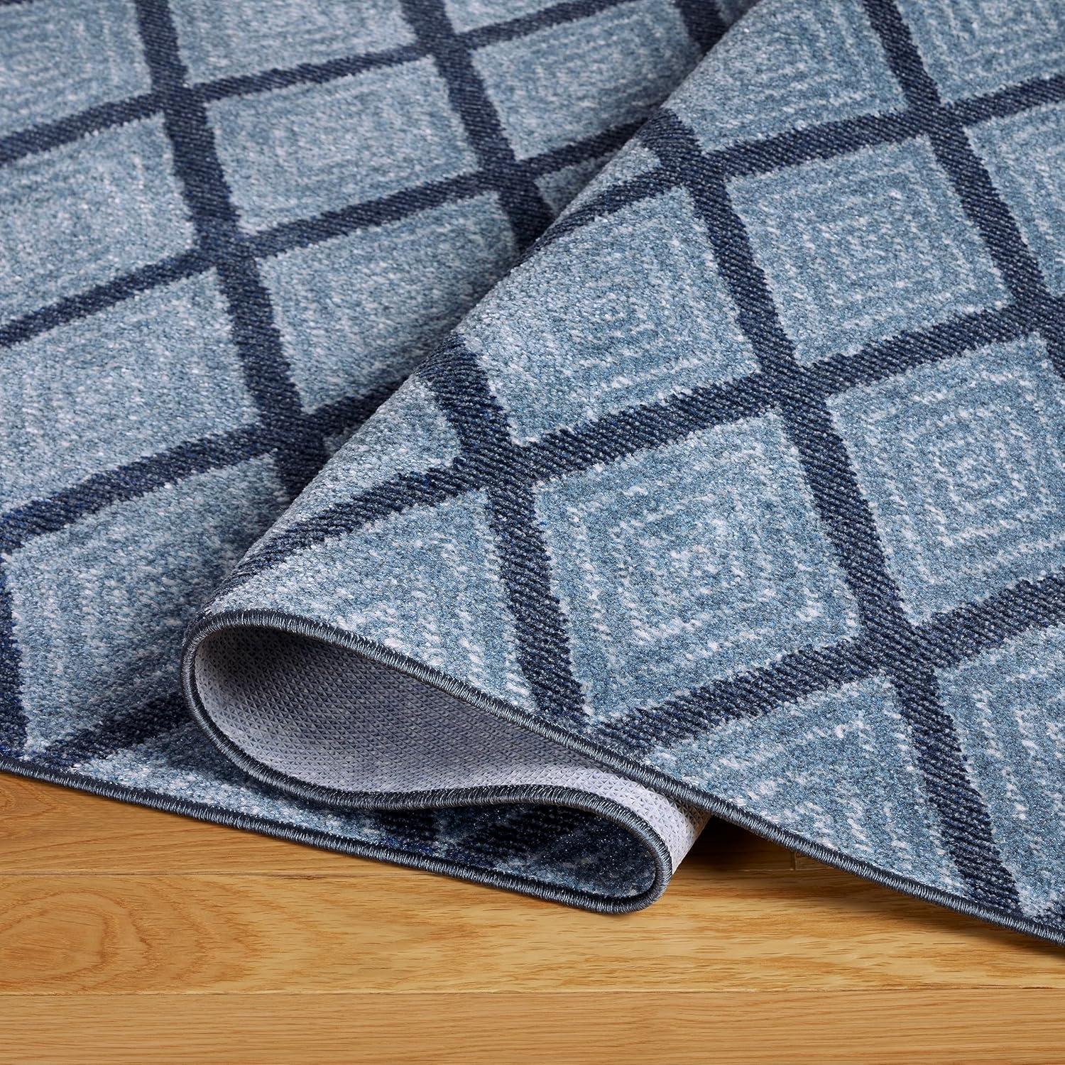 Town & Country Everyday Rein Solid Diamond Everwash Non-Slip Backing Washable Area Rug Blue