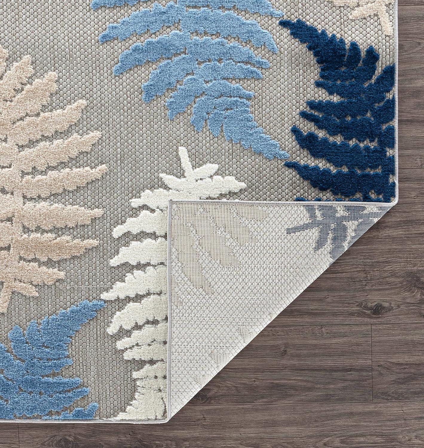 World Rug Gallery Seville Floral Leaves Indoor/Outdoor Area Rug - Blue 7'10" x 10'