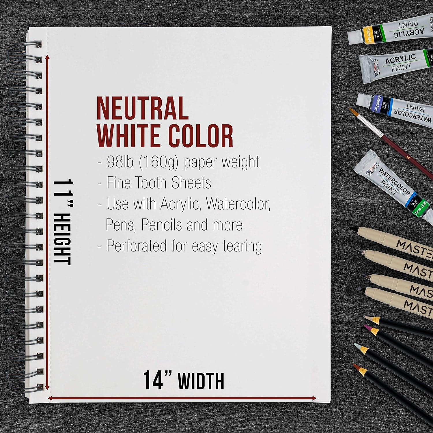 11" x 14" Mixed Media Paper Pad Sketchbook, 2 Pack, 60 Sheets, 98 lb (160 gsm) - Spiral-Bound, Perforated, Acid-Free - Artist Sketching, Drawing, Painting Watercolor, Acrylic,