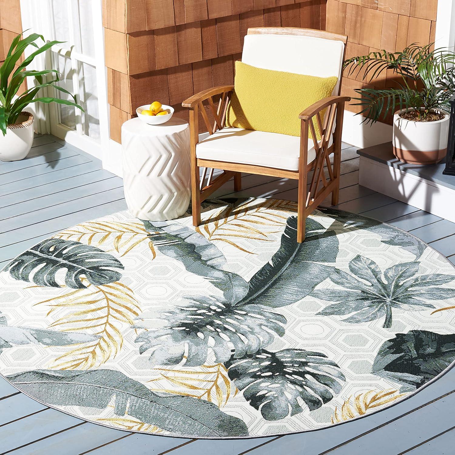 Barbados BAR524 Power Loomed Indoor/Outdoor Area Rug - Gray/Gold - 8' round - Safavieh.