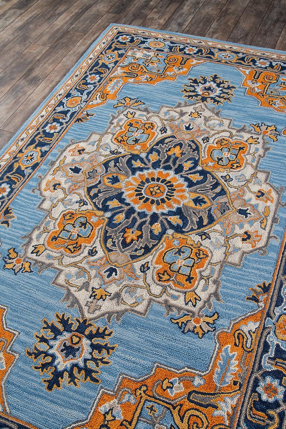 Momeni  Ibiza Hand-tufted Traditional Medallion Wool Area Rug Blue 2' x 3' 2' x 3' Indoor,Accent Orange Rectangle