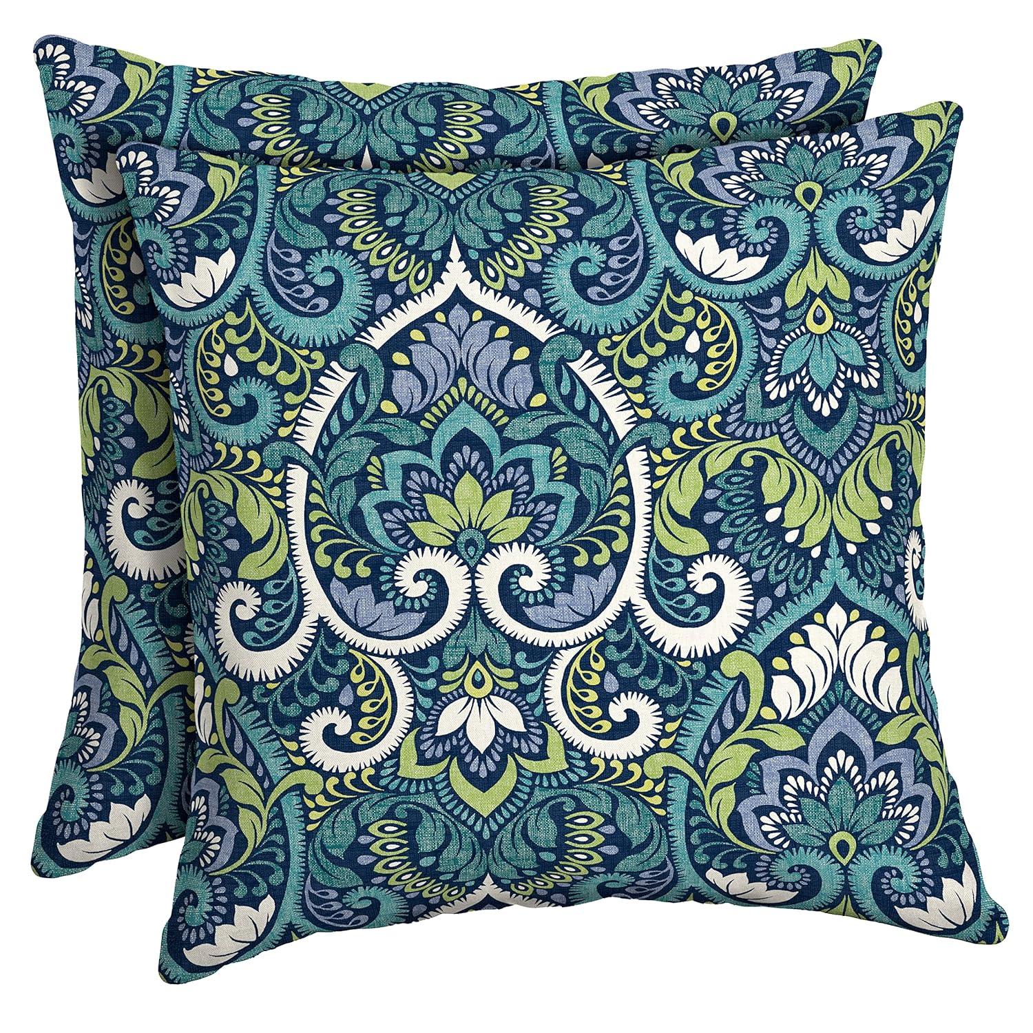 ARDEN Outdoor Toss Pillow (2 Pack) 16 x 16, Sapphire Aurora Blue Damask