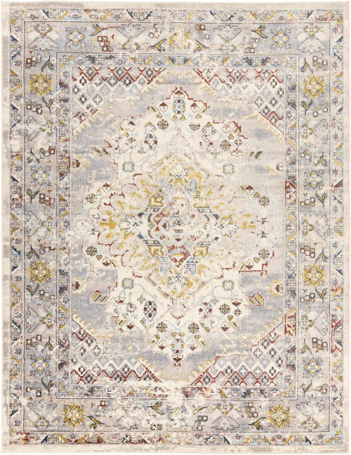 Taupe Rectangular Tufted Synthetic Area Rug, 7'10" x 10'3"