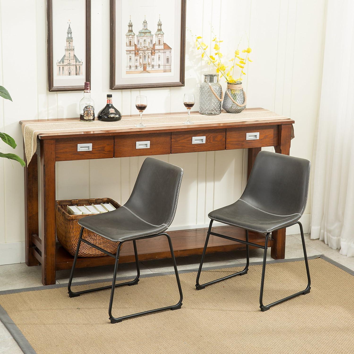 Roundhill Furniture Lotusville Vintage PU Leather Dining Chairs, Antique Gray, Set of 2
