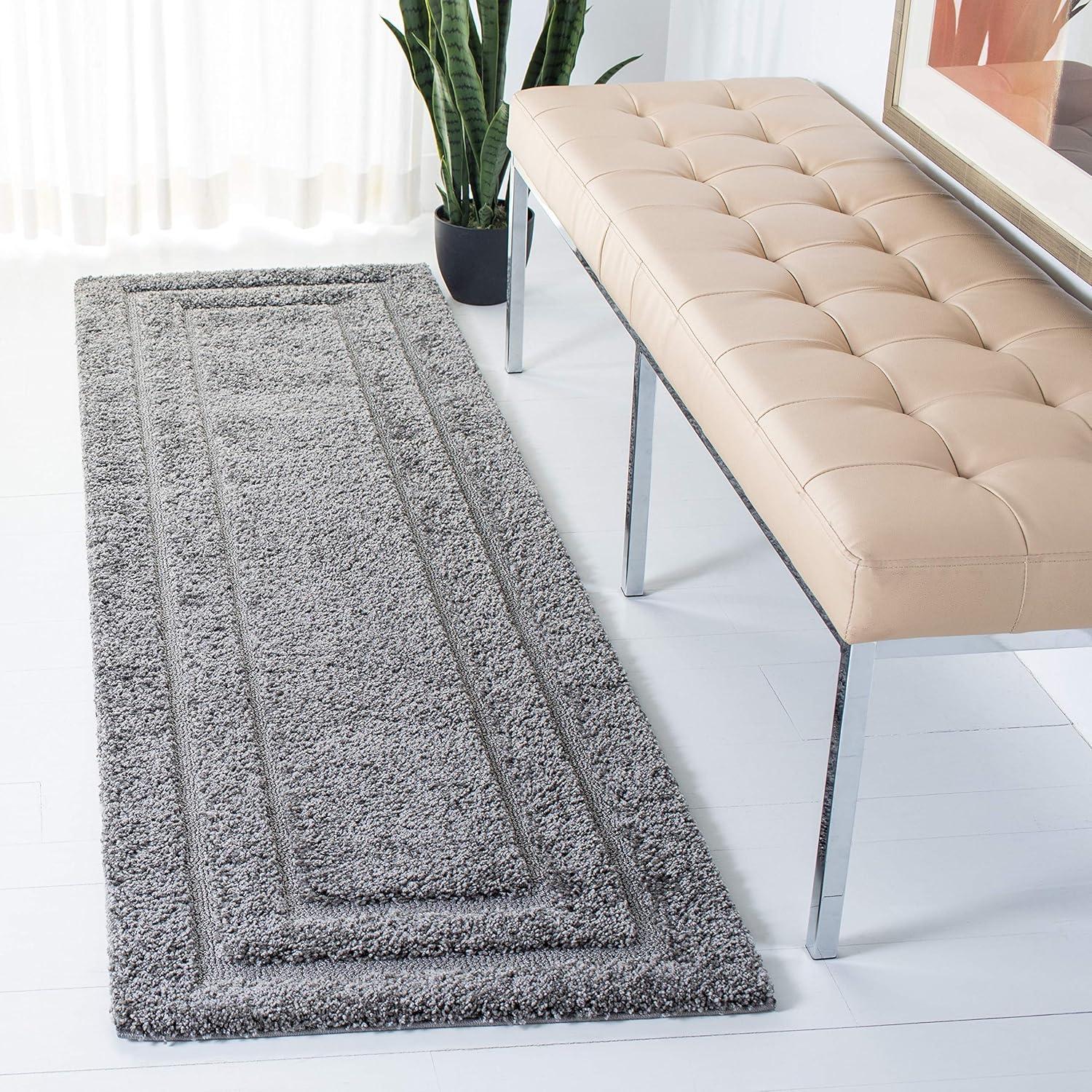 SAFAVIEH Florida Mason Bordered Shag Area Rug, Grey, 5' x 5' Square