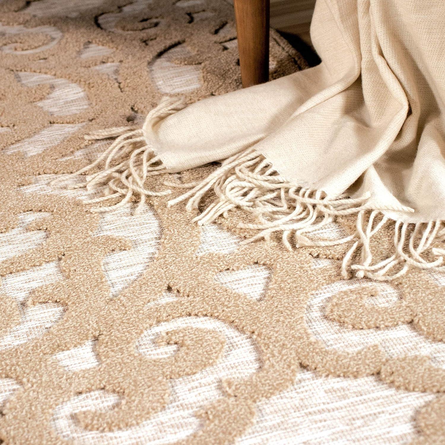 Orian Boucle Seaborn 5'2" X 7'6" Driftwood Damask High Low Outdoor Rug