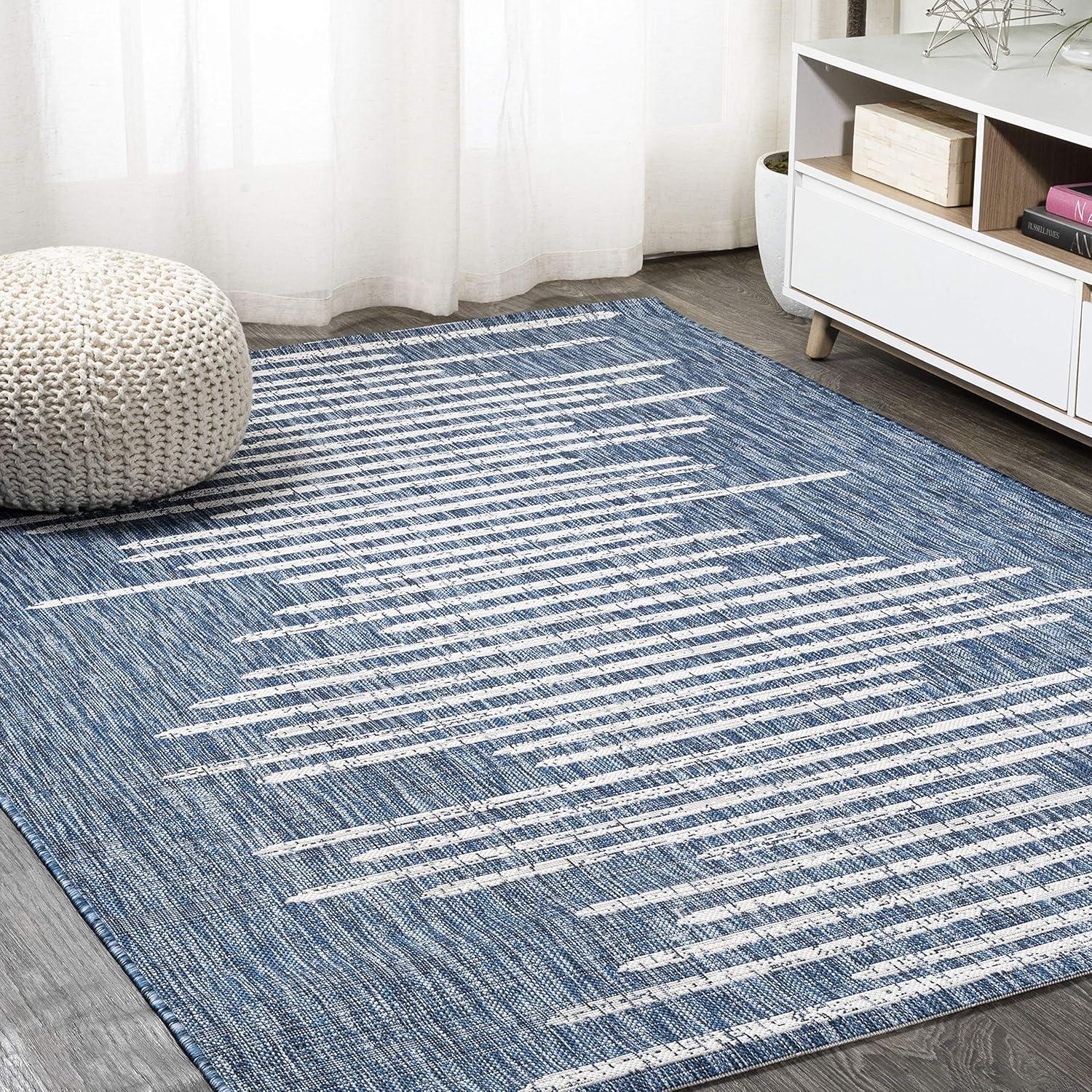 Grundy Berber Stripe Geometric Blue/Ivory Indoor/Outdoor Rug