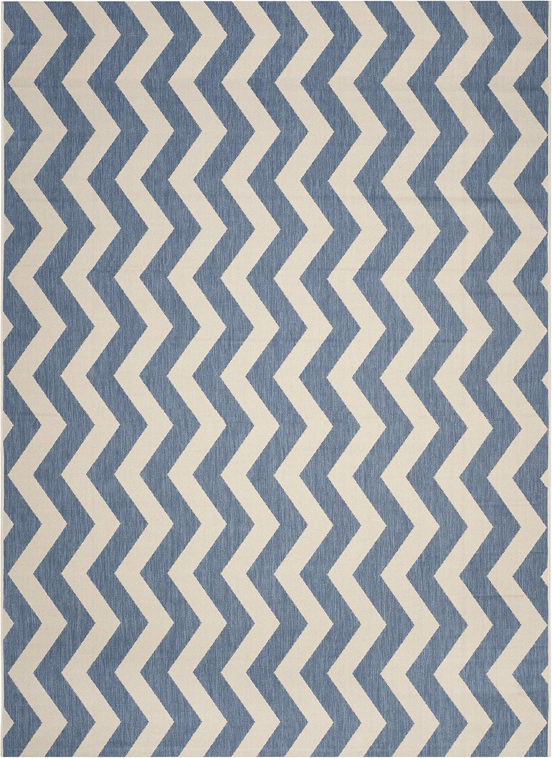 Blue and Beige Chevron Outdoor Area Rug, 4' x 5'7"