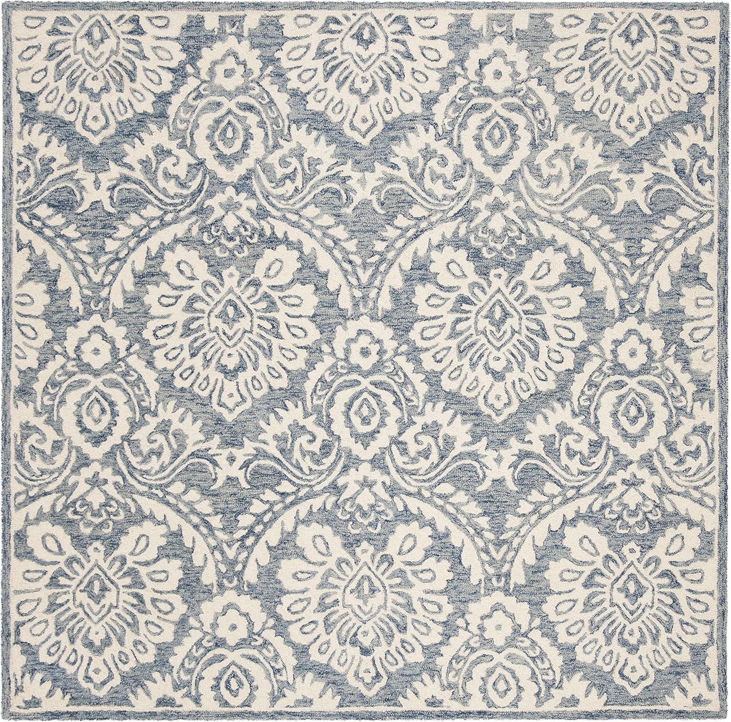 SAFAVIEH Blossom Travis Damask Area Rug, Blue/Ivory, 8' x 8' Square