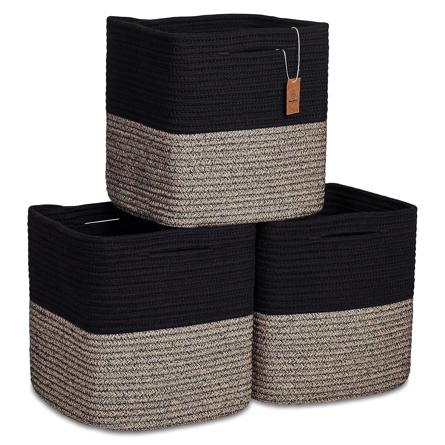 Storage Cube Baskets for Organizing-3 Pack - 11 inch Square Baskets for Cube Storage Closet Storage Bins- Woven Cube Storage Bins for Shelves- Cube Drawer-Toy Storage |White & Black