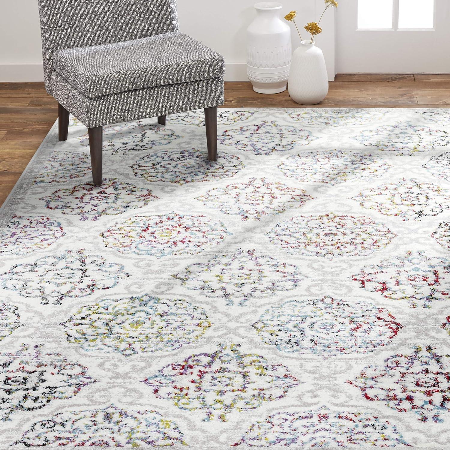 Home Dynamix Boho Andorra Transitional Damask Area Rug Ivory/Blue/Black, 5'2"x7'2"