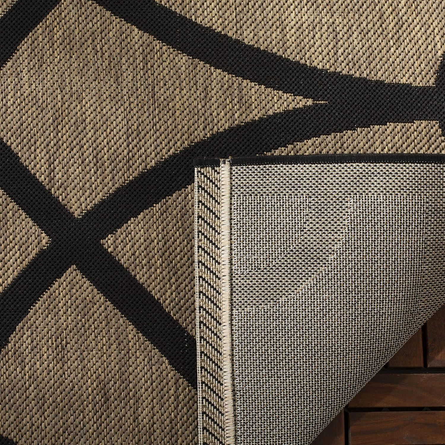 Martha Stewart Fretwork - MSR4121 - Indoor Power Loomed Runners - Dark Beig/Black - 2'7"x5'