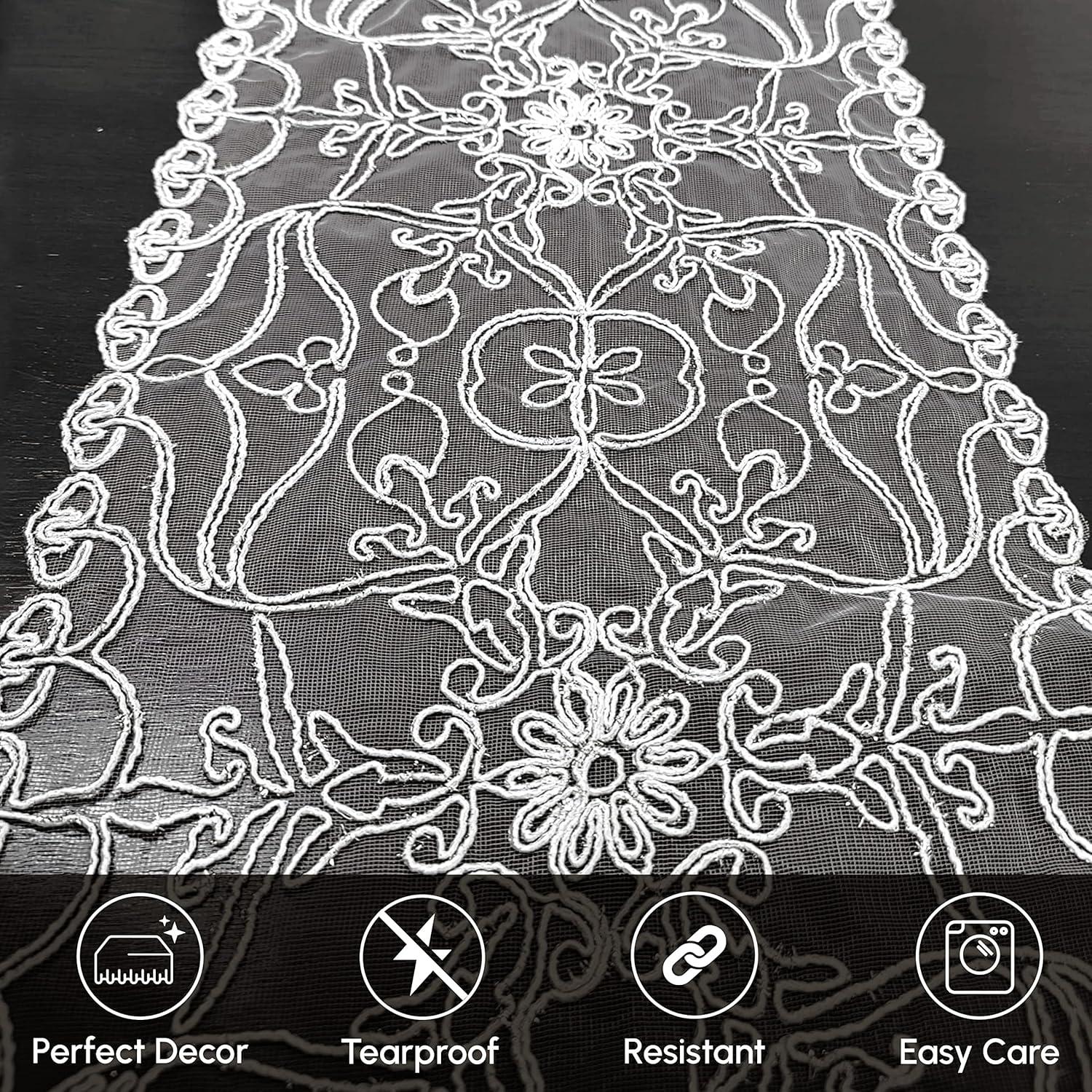 Elegant Comfort Embroidered Ingrid Table Runner, Lace-Style Dresser Scarf for Home and Dining Room, Decorative Tabletop Accent for Kitchen, Indoor, and Outdoor Use, 16 X 20 Inches, White