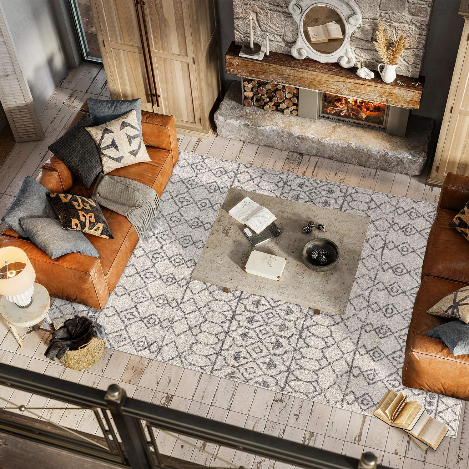 5'x8' Izil Moroccan Beni Souk Area Rug, Cream/Gray - JONATHAN Y