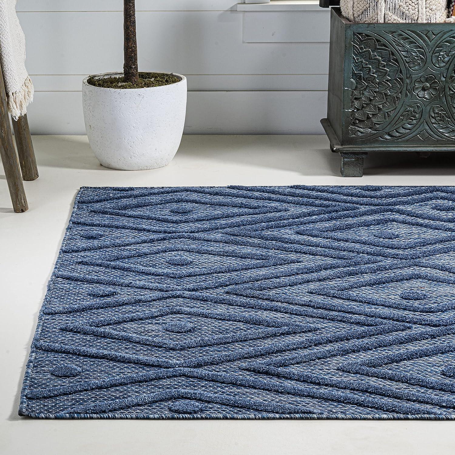 5'x8' Balansat Moroccan Diamond Indoor/Outdoor Area Rug, Navy - JONATHAN Y