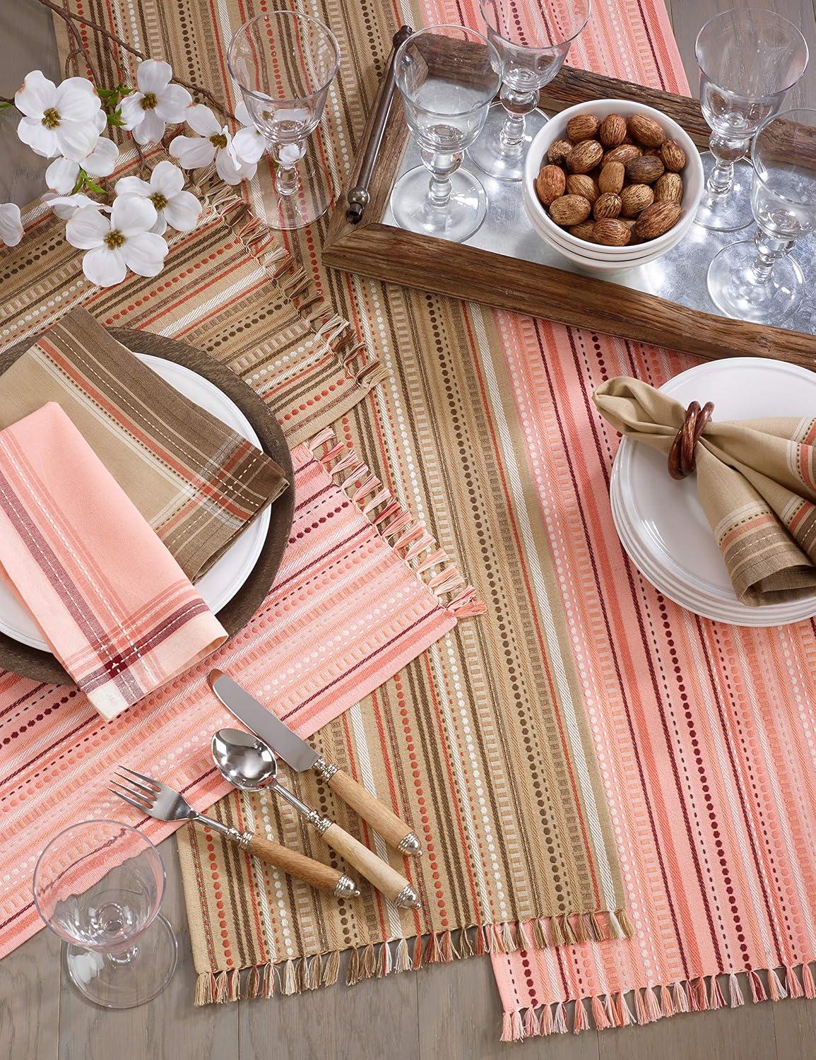 Salmon Cotton Rectangular Stitched Table Mats, Set of 4