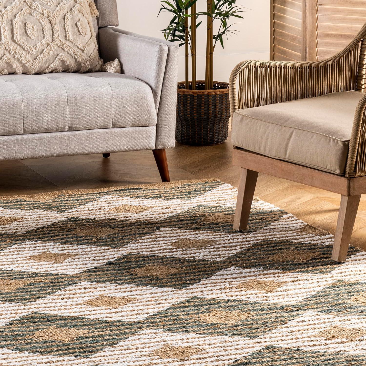 nuLOOM Hand Braided Marla Denim And Jute Diamonds Area Rug, 3' x 5', Olive