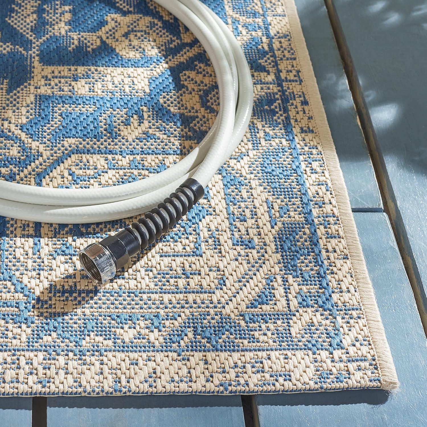 Beach House BHS138 Power Loomed Indoor/Outdoor Area Rug - Blue/Creme - 4'x6' - Safavieh
