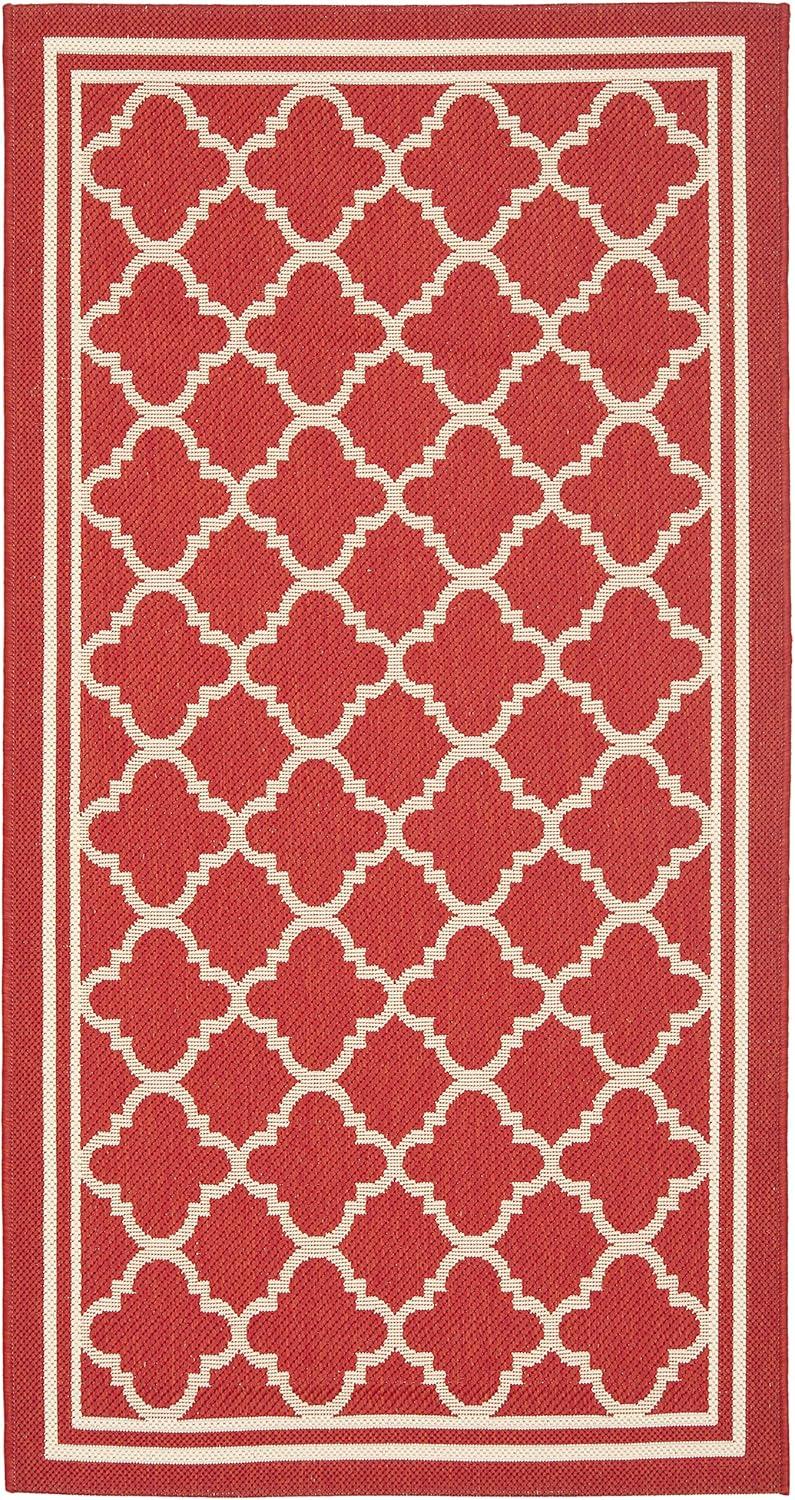 SAFAVIEH Courtyard Alina Geometric Quatrefoil Indoor/Outdoor Area Rug, Red/Bone, 2'7" x 5'