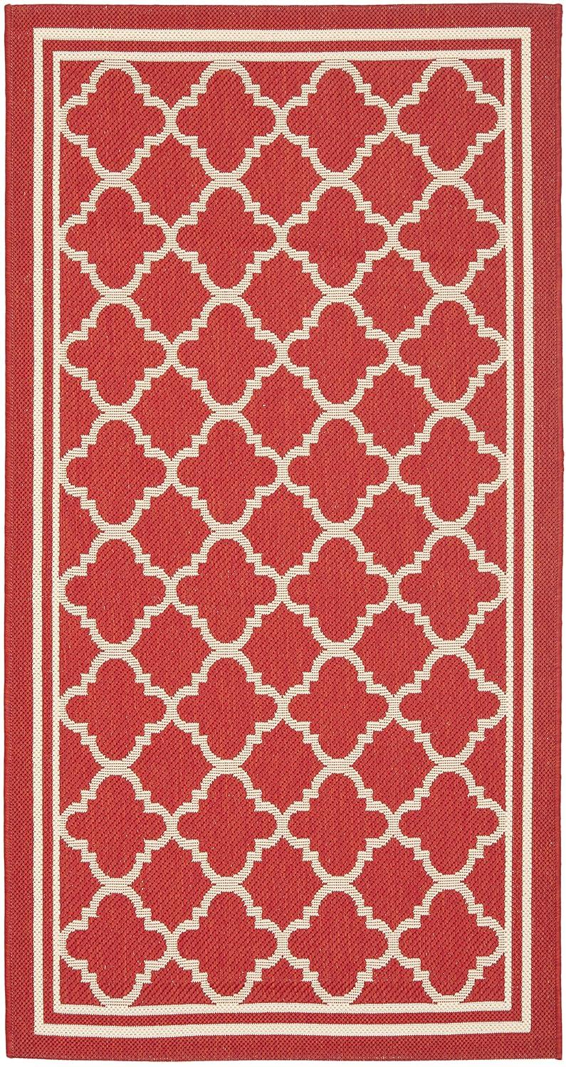 SAFAVIEH Courtyard Alina Geometric Quatrefoil Indoor/Outdoor Area Rug, Red/Bone, 2'7" x 5'
