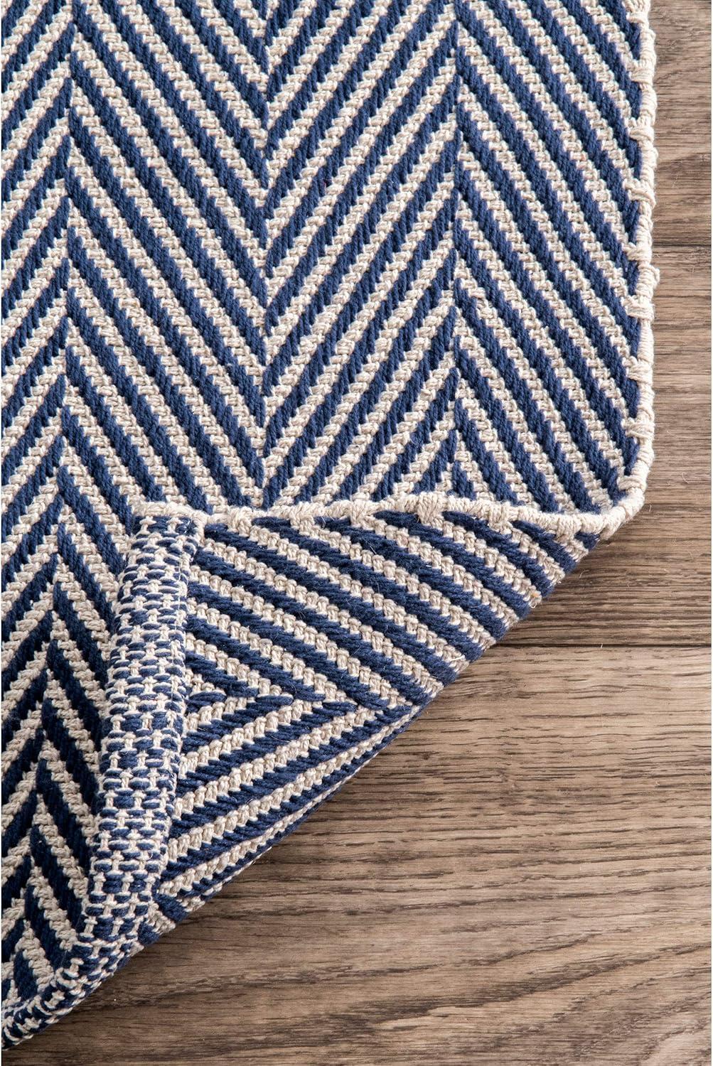 Navy Stripe Hand-Loomed Cotton 3' x 5' Area Rug