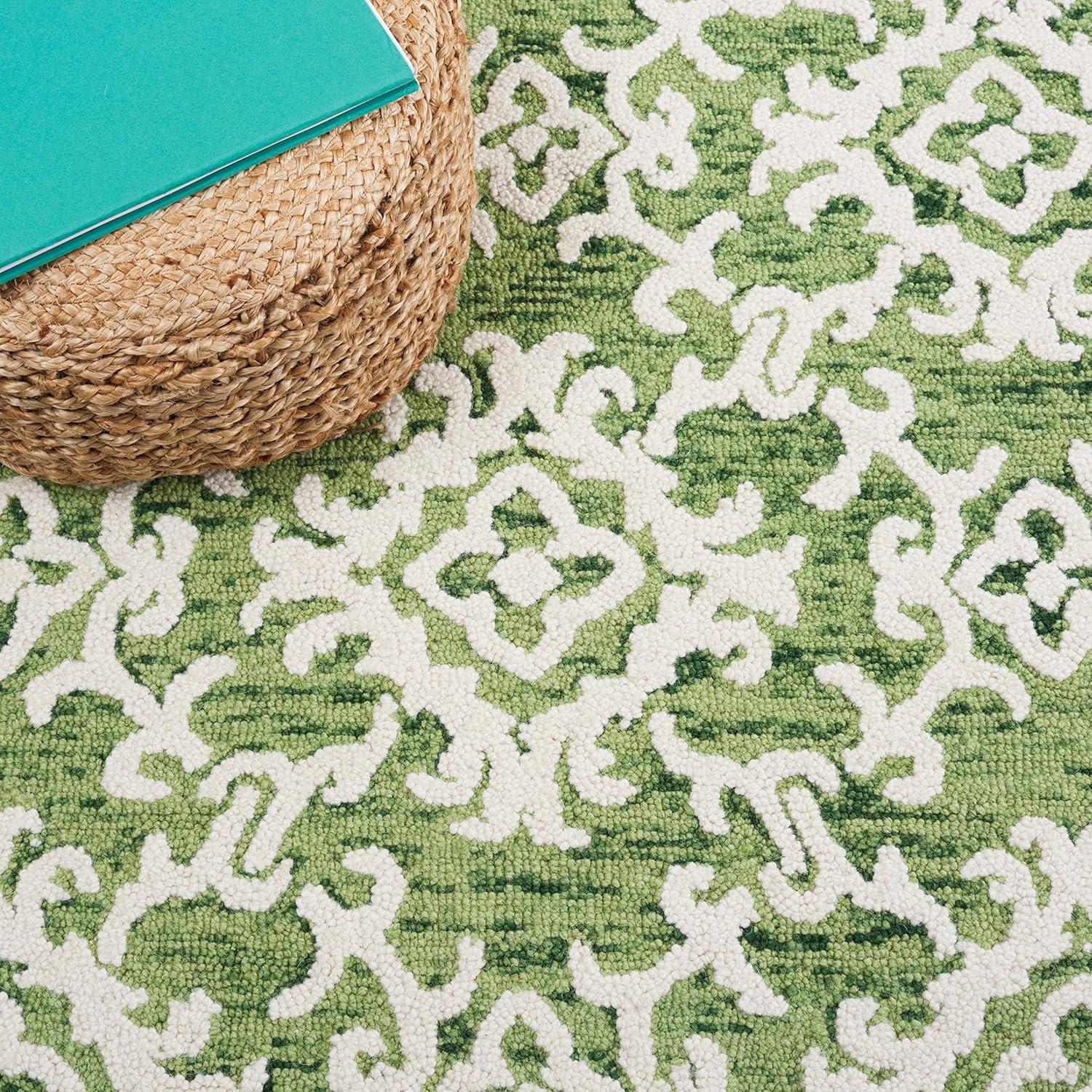 SAFAVIEH Blossom Cletus Geometric Wool Area Rug, Green/Ivory, 10' x 14'