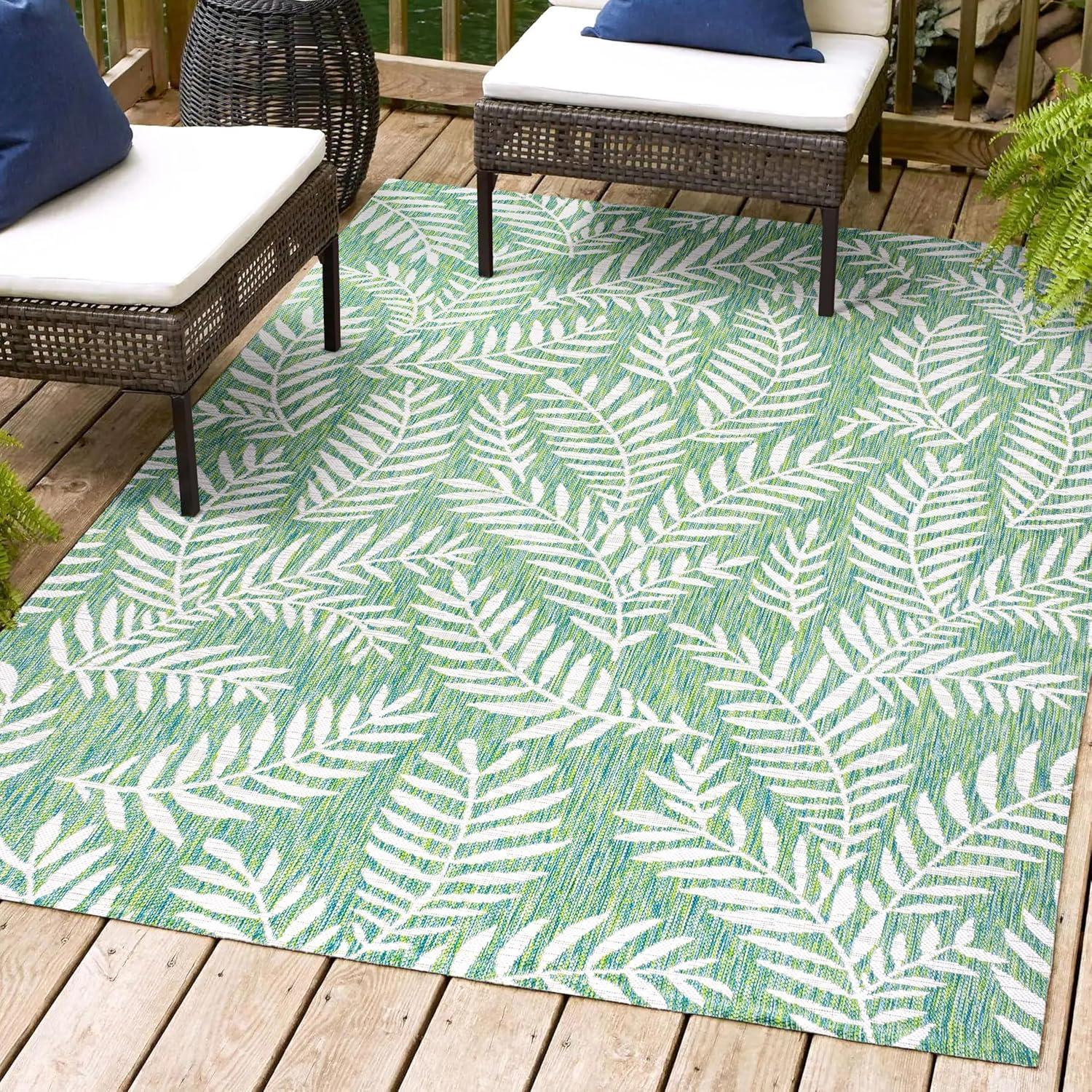 3' x 5' Nevis Palm Frond Indoor/Outdoor Area Rug, Cream/Green - JONATHAN Y