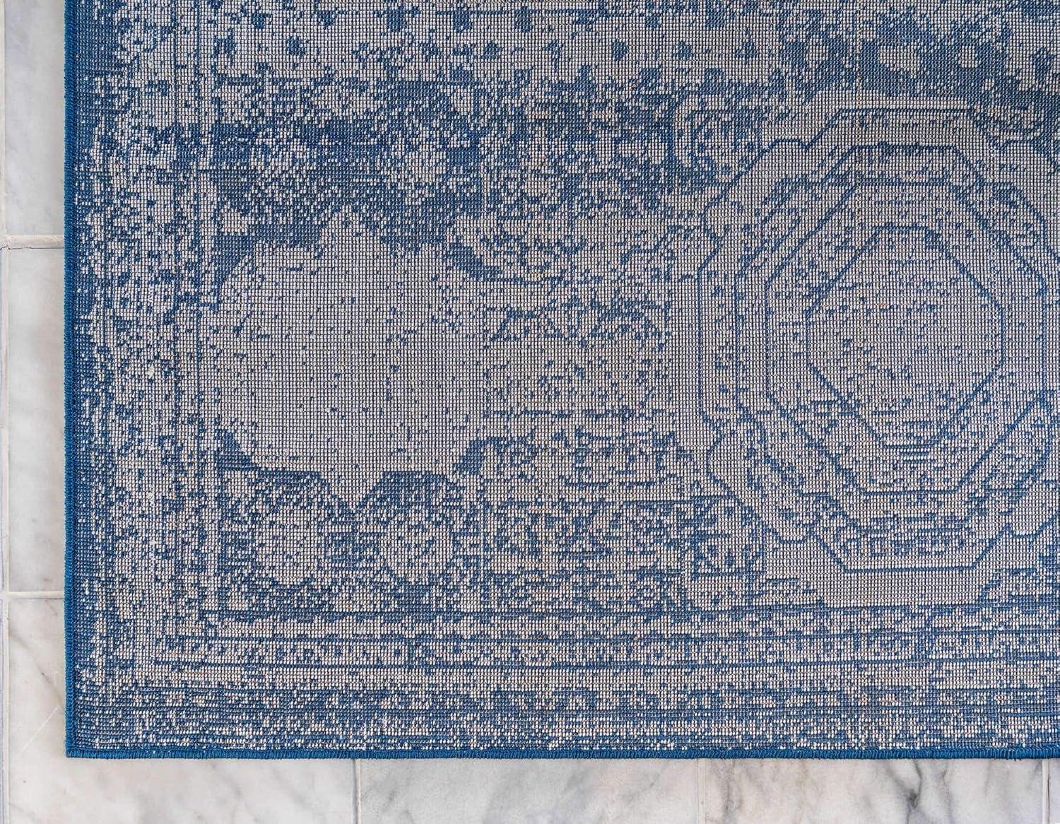 Unique Loom Bromley Collection Area Rug - Wells (7' 10" x 10' Rectangle, Ivory and Blue/ Ivory)