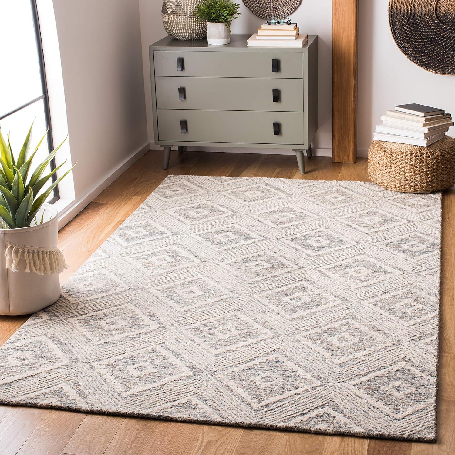 Abstract ABT347 Hand Tufted Area Rug - Ivory/Denim - 4'x6' - Safavieh .