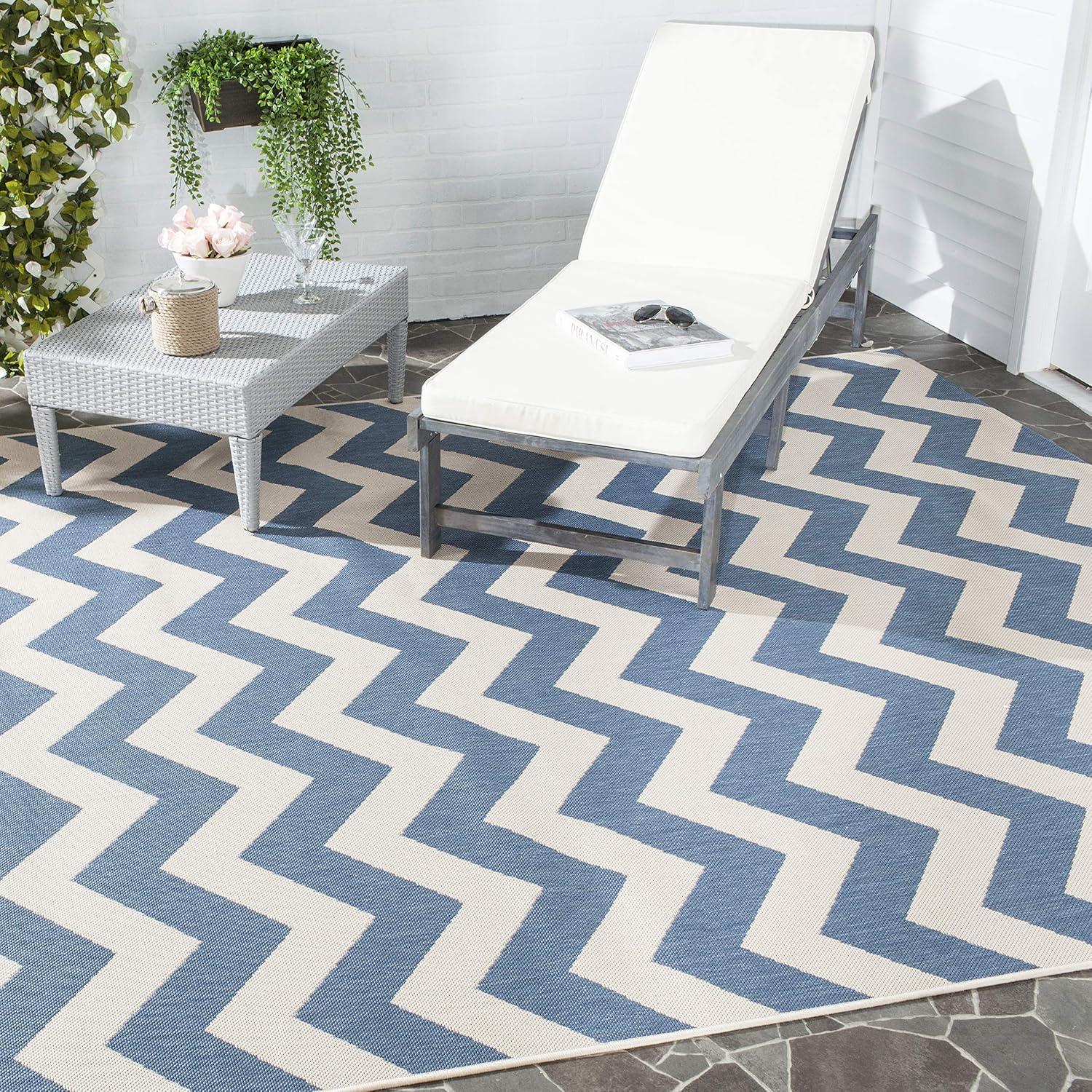 Blue and Beige Chevron Indoor/Outdoor Area Rug 8' x 11'