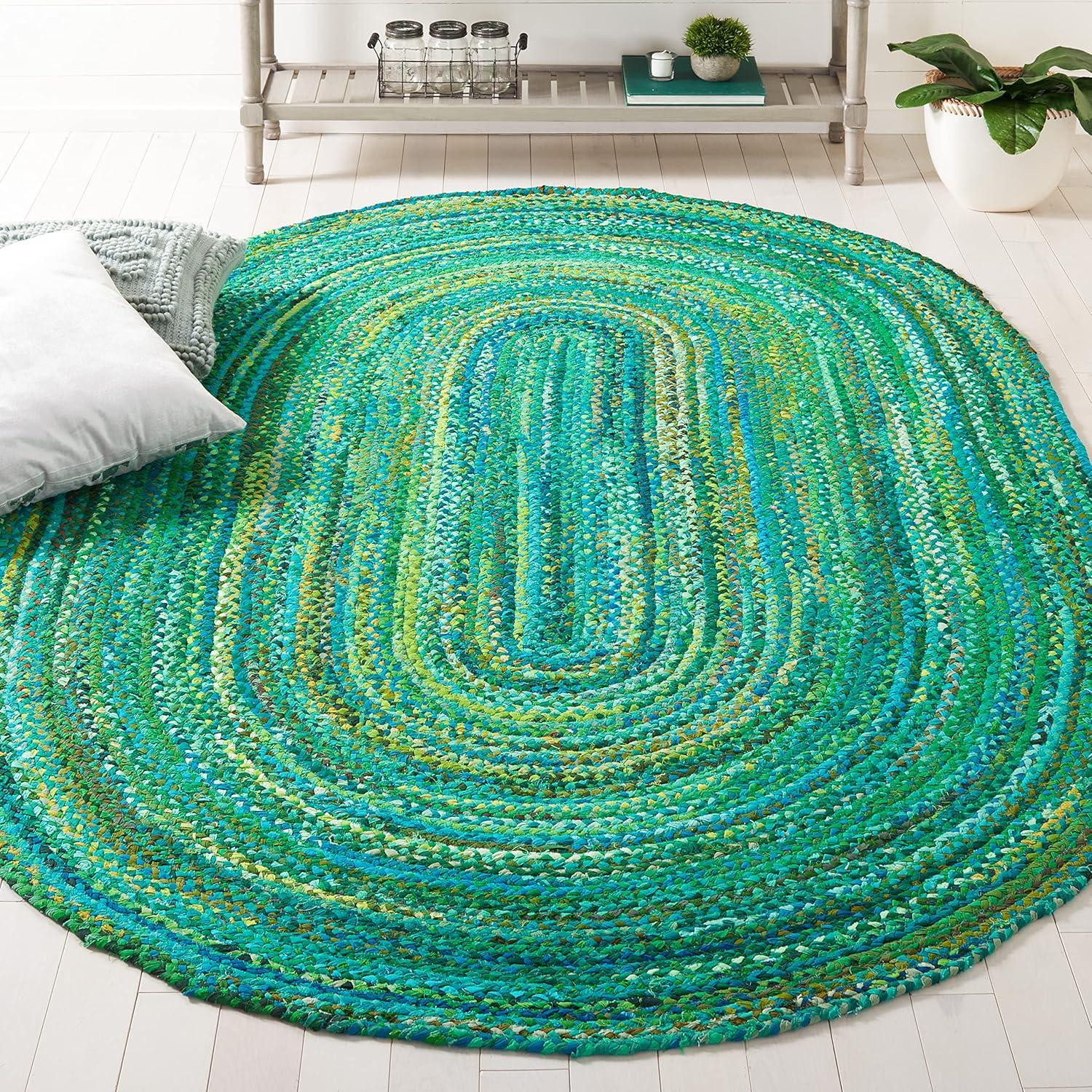 Braided BRD452 Hand Woven Indoor Area Rug - Green - 4'x6' Oval - Safavieh