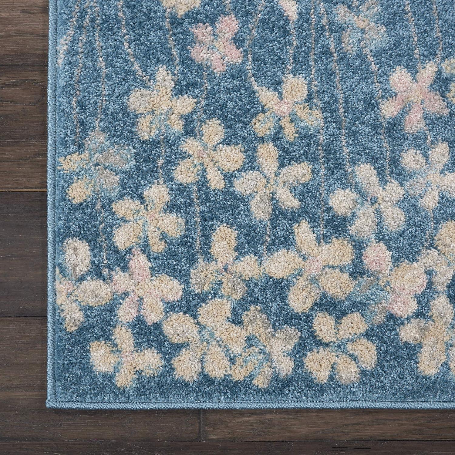 Nourison Tranquil 5'3" X 7'3" (5' x 7') Turquoise Area Rug Bohemian Botanical Vine and Bloom by Nourison