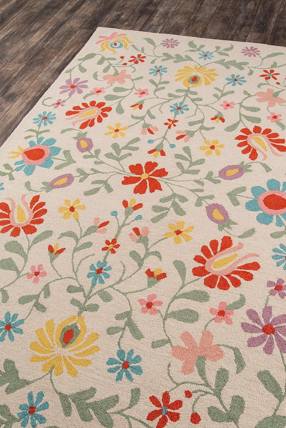 3'9"x5'9" Newport Area Rug Ivory - Momeni: Wool, Floral Bohemian, Low Pile, Handmade, Indoor Use, Vacuum Recommended