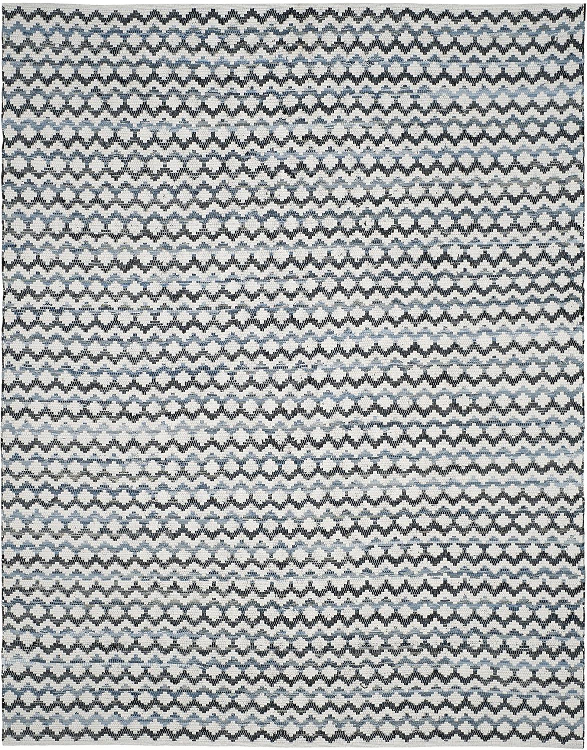 SAFAVIEH Montauk Harding Geometric Striped Cotton Area Rug, Ivory Blue/Black, 10' x 14'