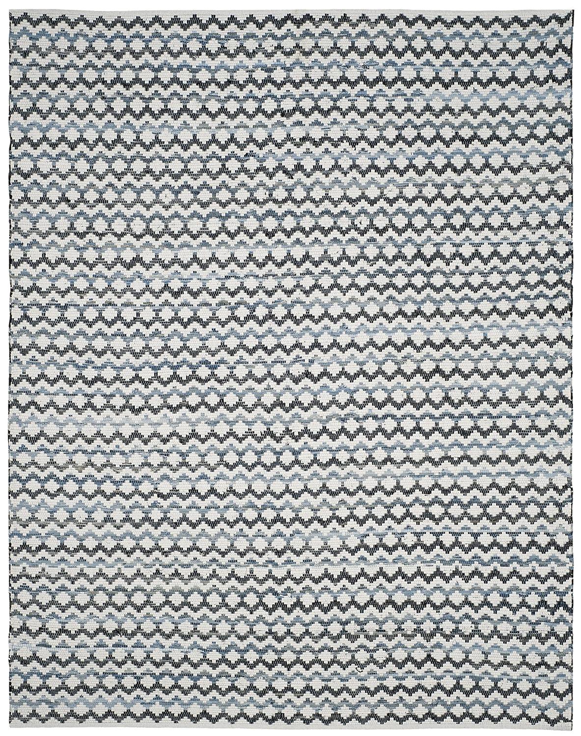 SAFAVIEH Montauk Harding Geometric Striped Cotton Area Rug, Ivory Blue/Black, 10' x 14'