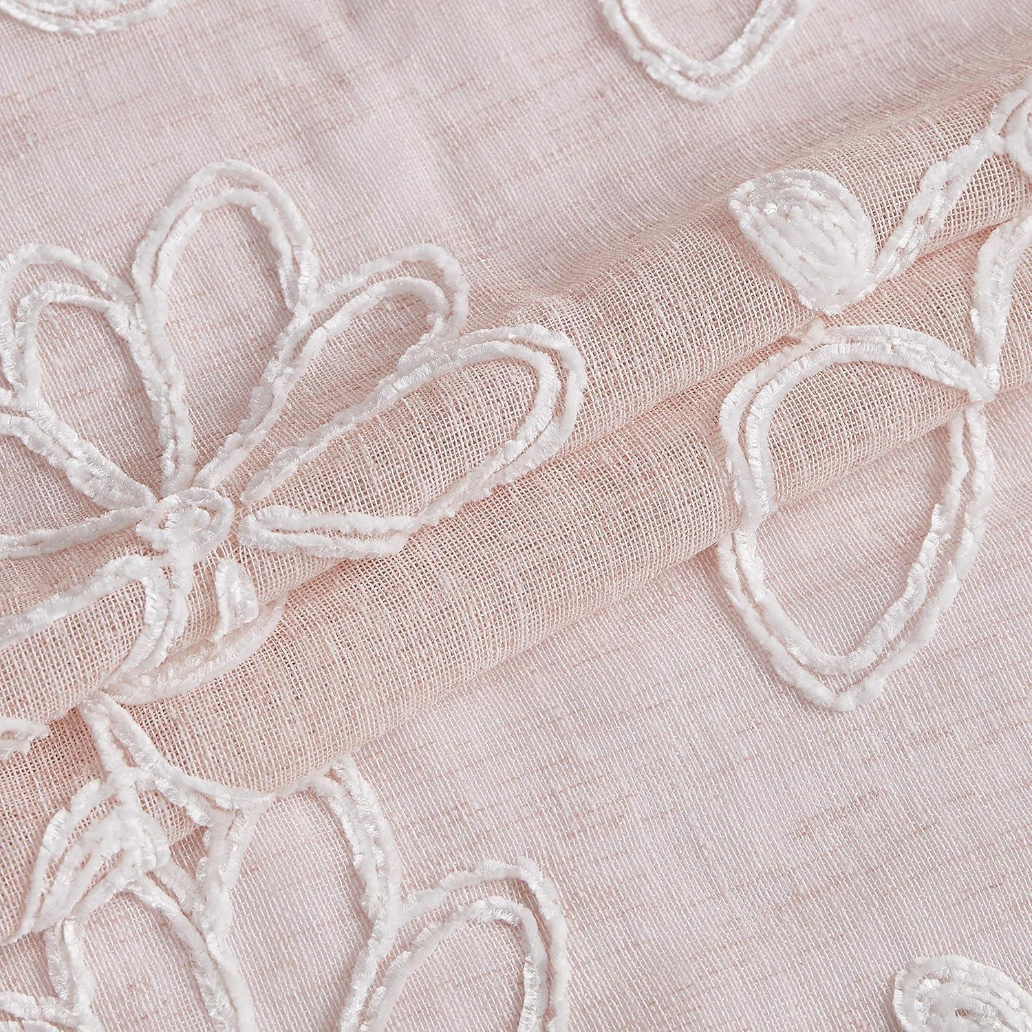 Dainty Home Stella 3D Floral Chenille Embroidered Linen Textured Shower Curtain - Blush