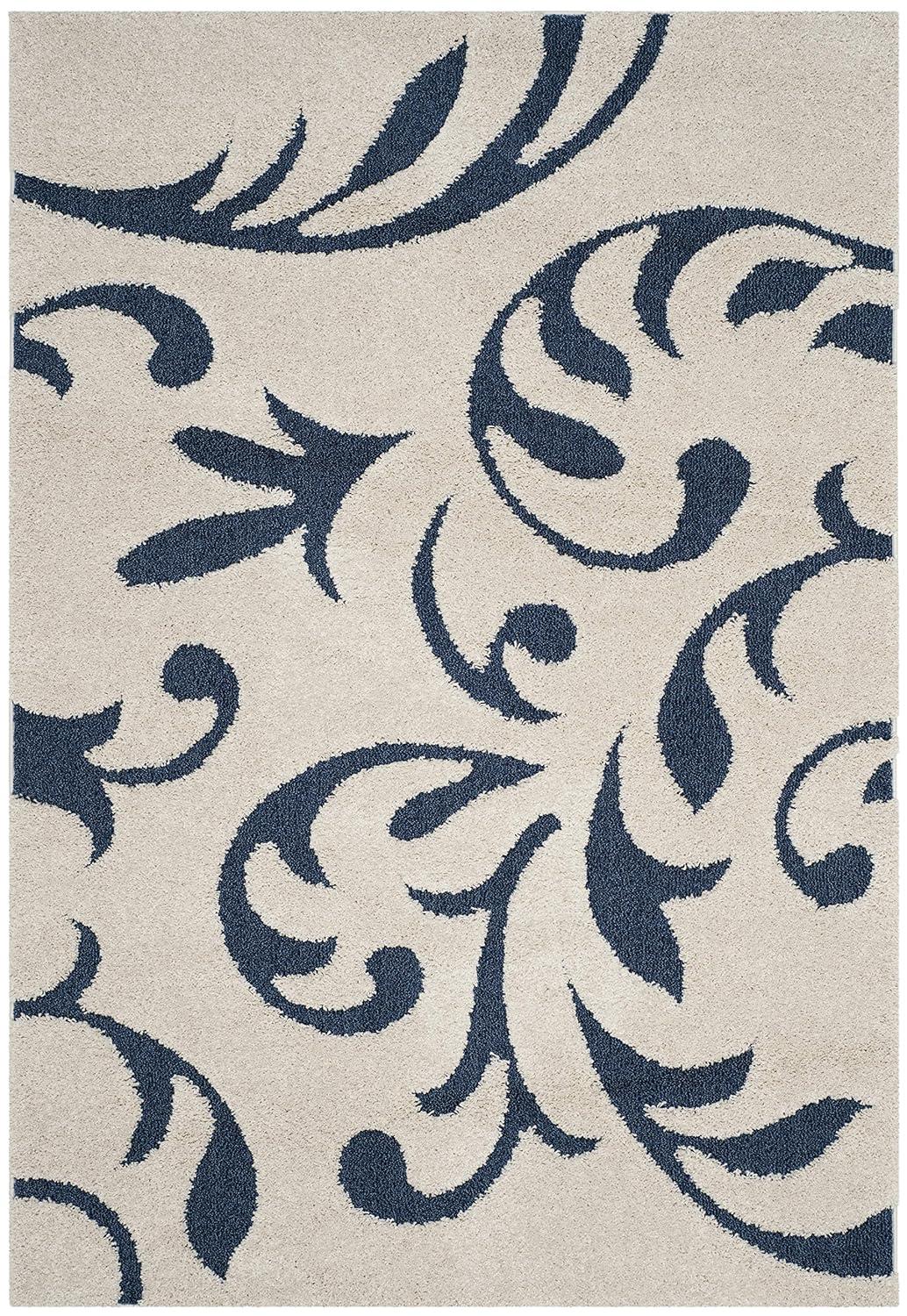 Florida Shag SG468 Power Loomed Indoor Area Rug - Cream/Blue - 6'x9' - Safavieh