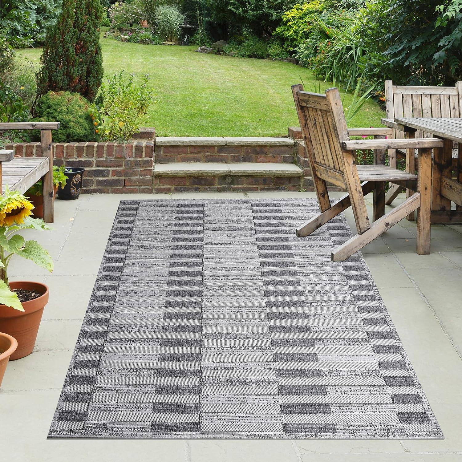 Superior Indoor Outdoor Area Rug, Perfect for Patio, Bedroom, Kitchen, Laundry Room, Entryway, Office, Playroom, Carpet Cover, Geometric Contemporary Stripe, Grayson Collection, 5' 2" x 7' 2", Grey