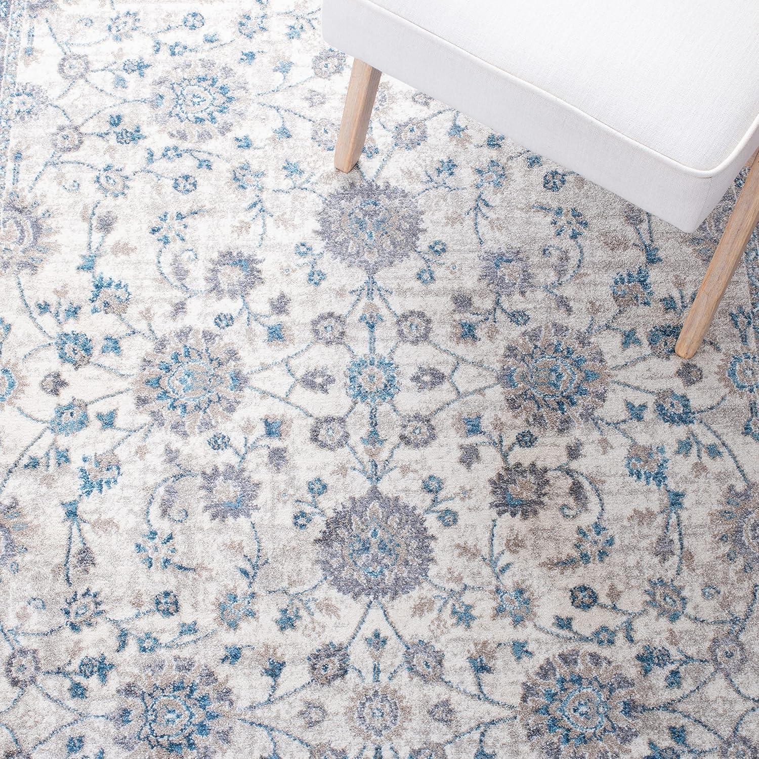 Ivory and Blue Synthetic Hand-knotted Area Rug