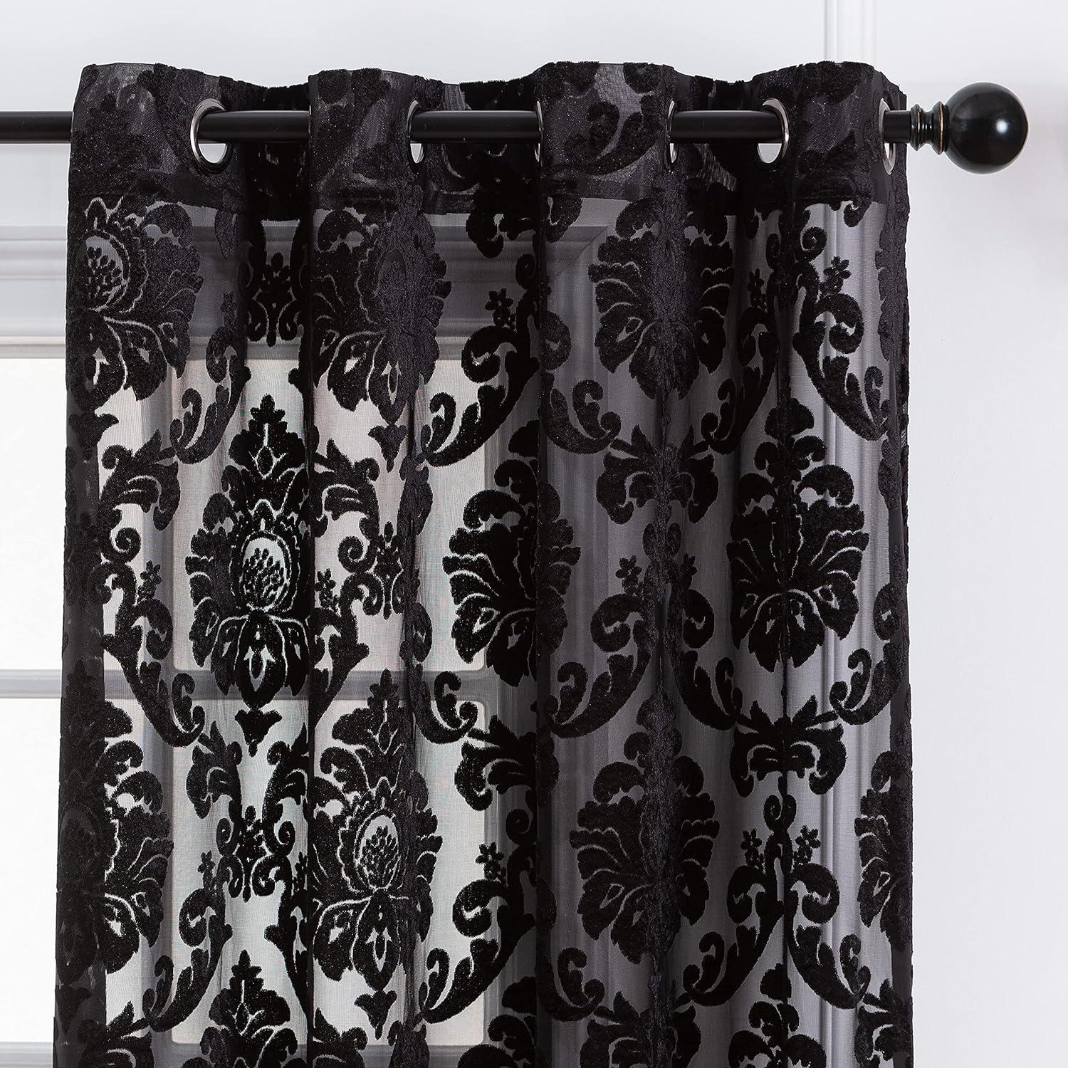 Chanasya 2pk Devore Damask Sheer Grommet Window Curtain Panels - Set of 2 - 52 x 63 Inches Long - Teal