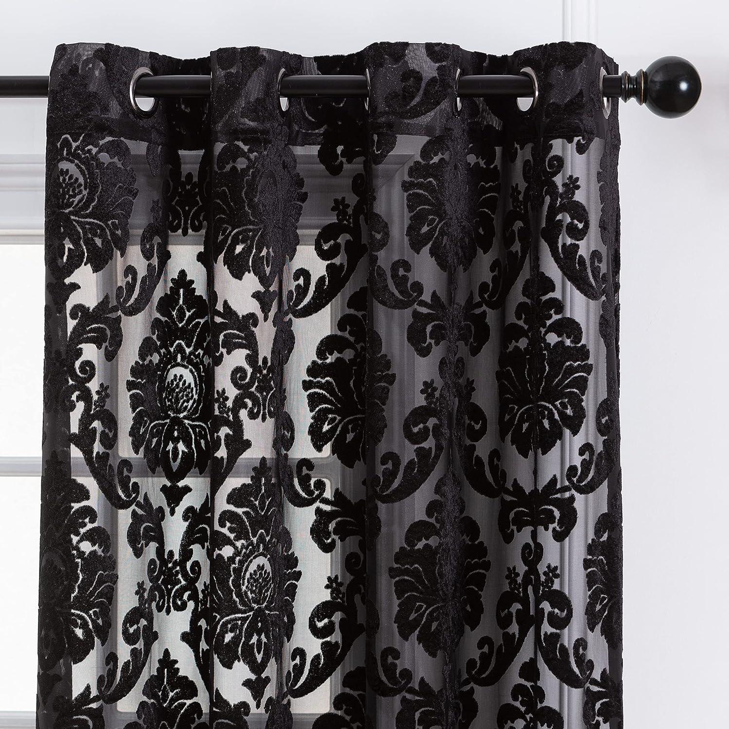 Chanasya 2pk Devore Damask Sheer Grommet Window Curtain Panels - Set of 2 - 52 x 96 Inches Long - Aubergine