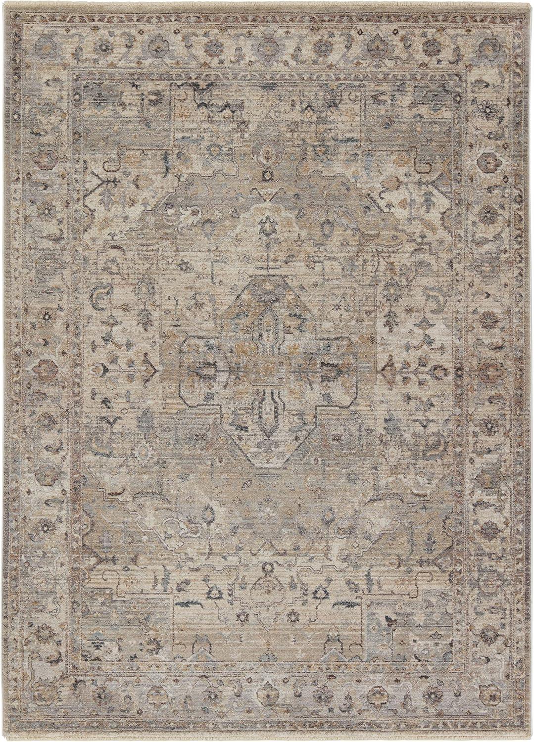 Gray and Tan Medallion Synthetic Rectangular Area Rug 4' x 6'