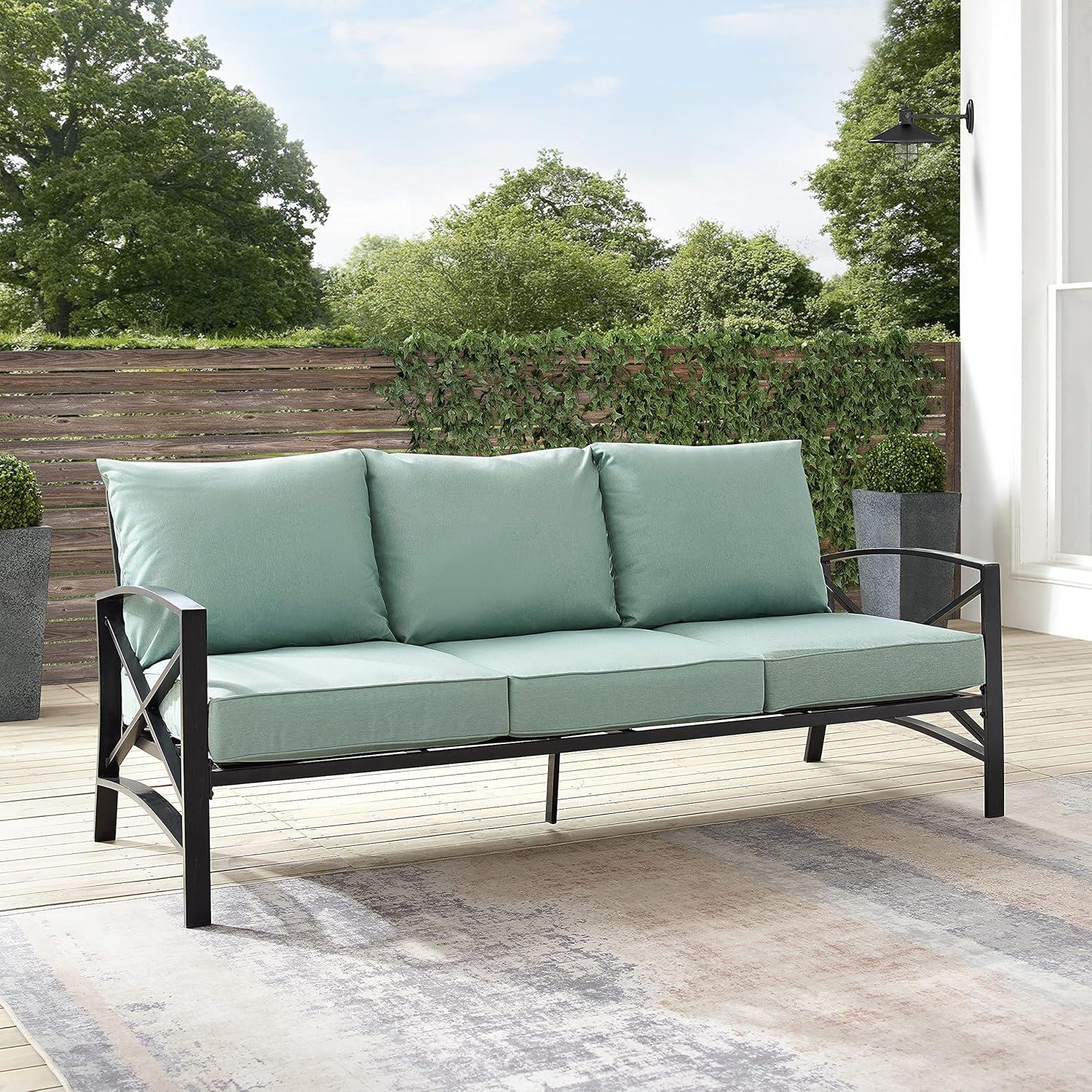 Crosley Furniture Kaplan Oil Rubbed Bronze Outdoor Metal Sofa with Mist Cushions