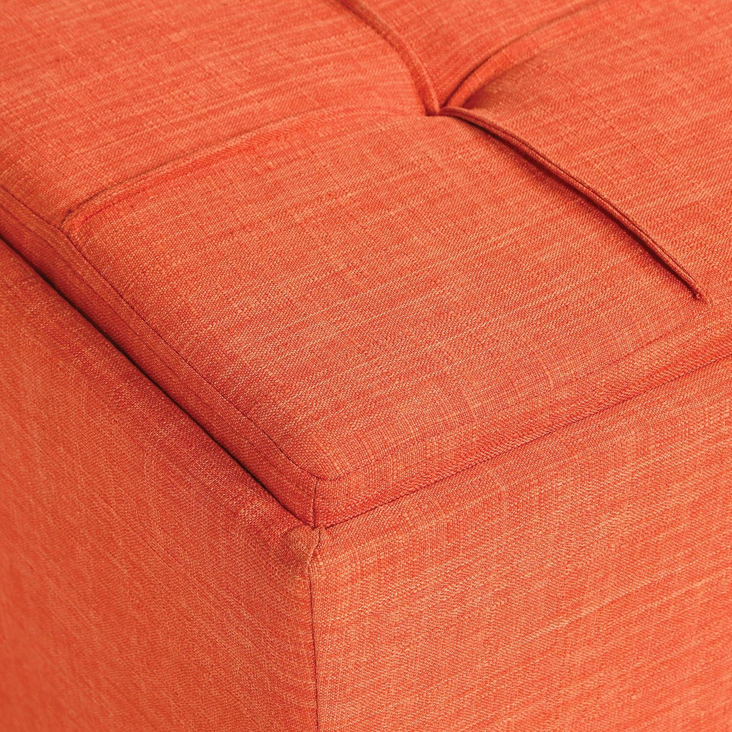 Rockford Storage Ottoman in Tangerine Orange Fabric