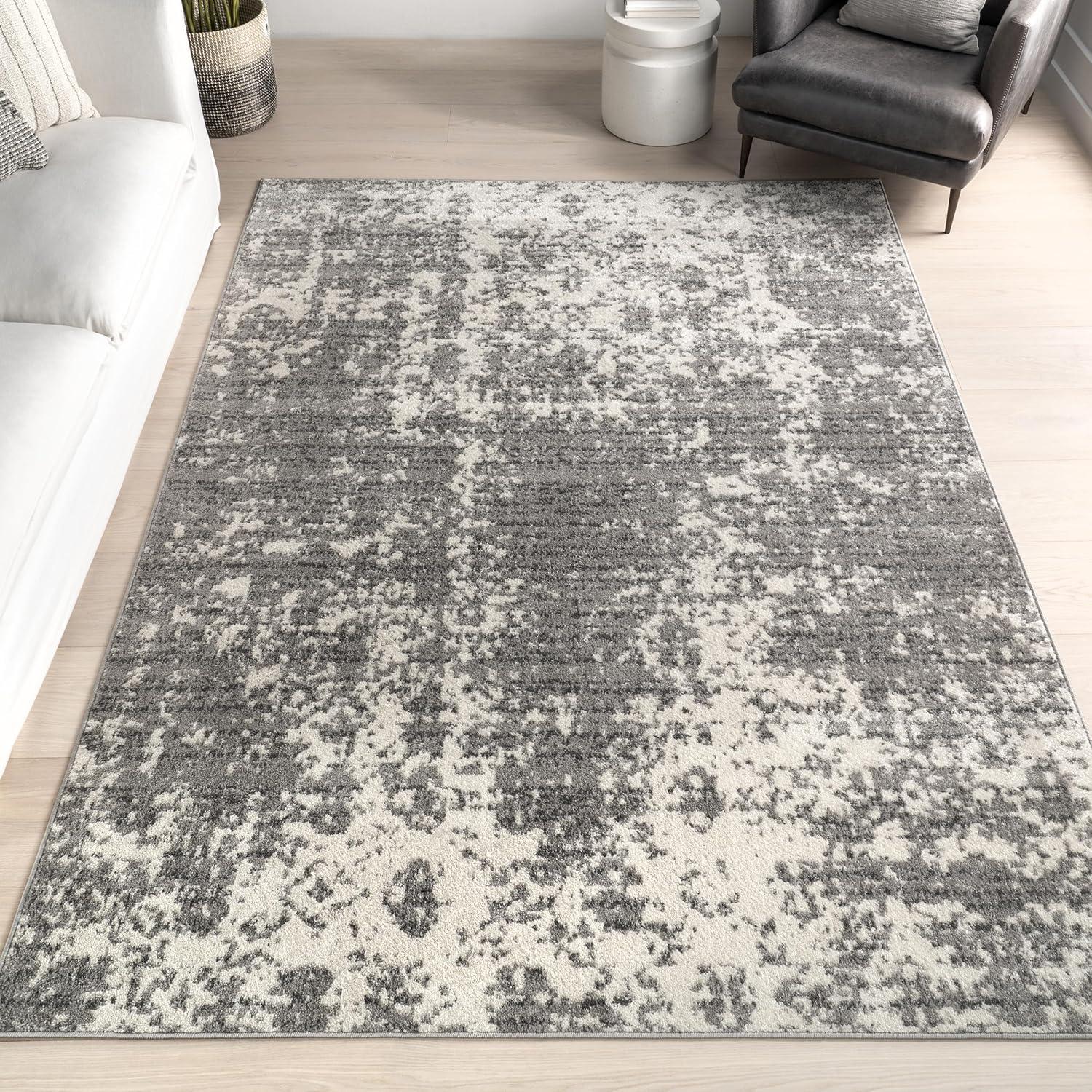 Deedra Modern Abstract Power Loom Performance Gray/White Rug