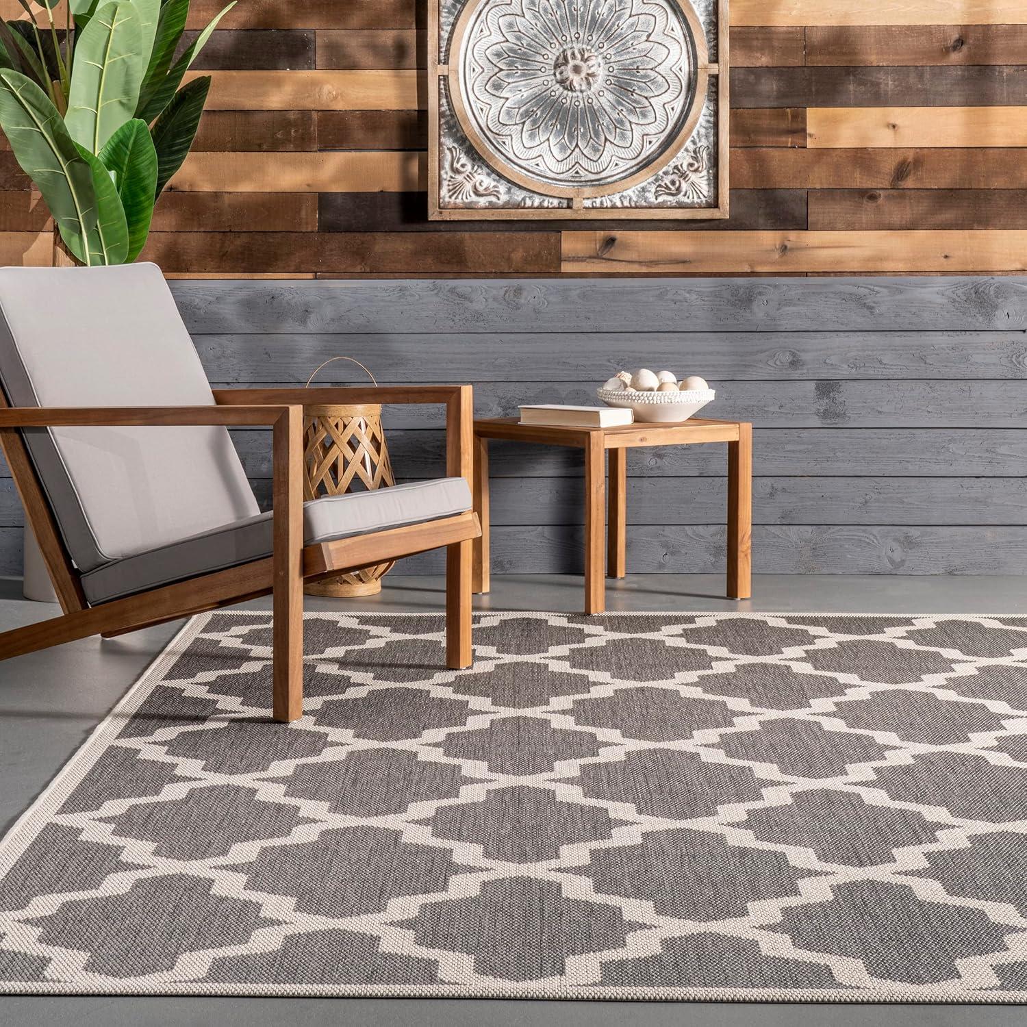 Nuloom Gina Trellis Oval 5x8 Indoor/Outdoor Area Rug for Living Room Patio Deck Front Porch Kitchen, Grey/Beige