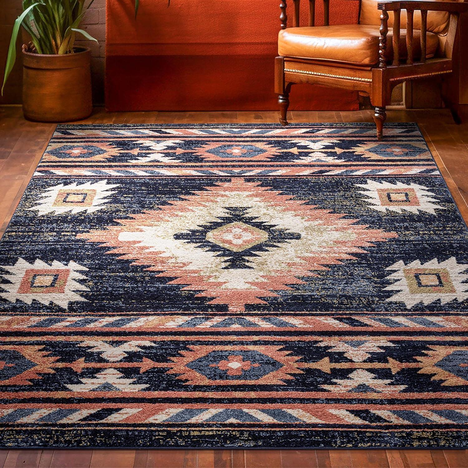 Lorelee Moroccan Southwestern Blue Beige Area Rug