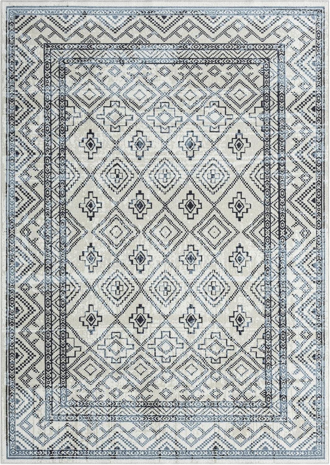 Cambria Southwest Geometric Blue and Gray Washable Rug