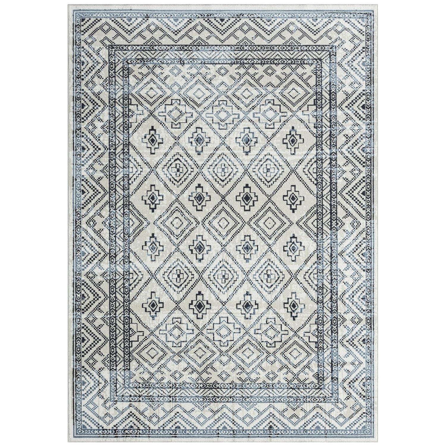 Cambria Southwest Geometric Blue and Gray Washable Rug