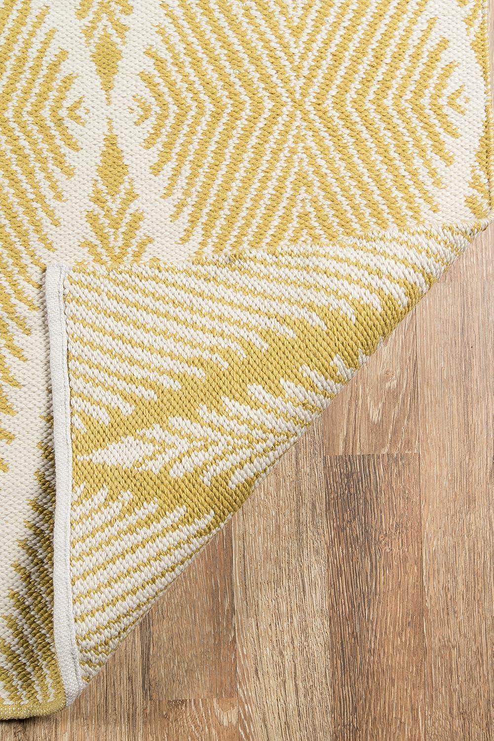 River Geometric Handmade Flatweave Yellow/White Area Rug